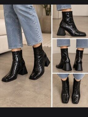 Katy Perry Collections Glossy Black Ankle Booties  Sz 5 NWT
